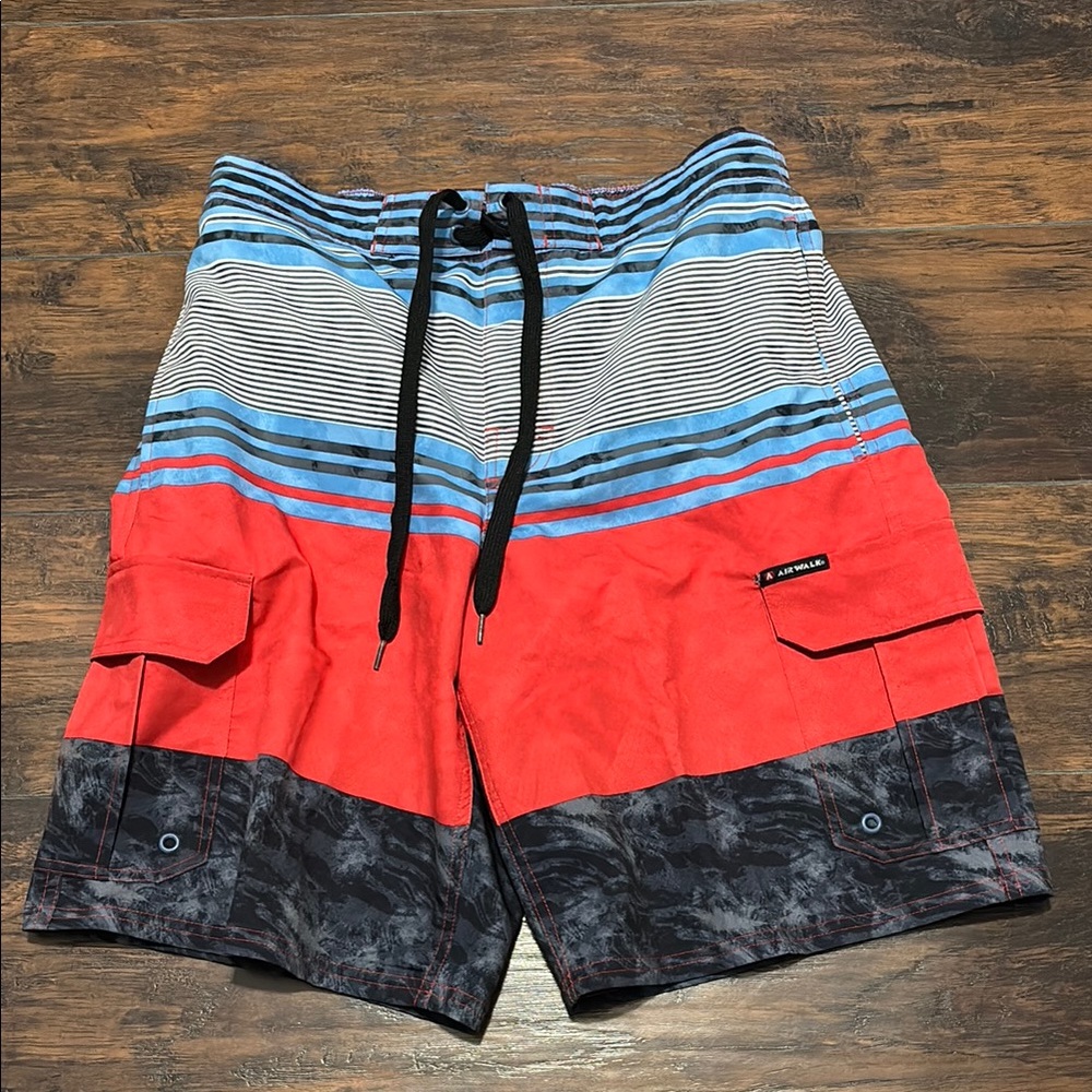 Airwalk Red and Blue Swim Suit Shorts Color-Blocking Design